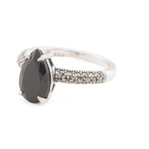 MARC JEWELRY Thailand Sterling Silver Black Onyx Marcasite Ring